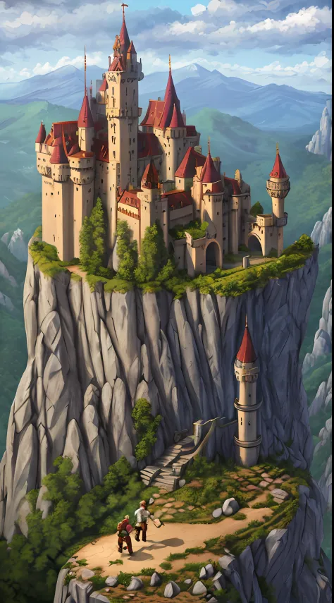 Forbidden castle on the mountain，pixelart，（complexdetails：1.12），hdr，（complexdetails，Hyper-detailing：1.15），（Natural skin texture，...