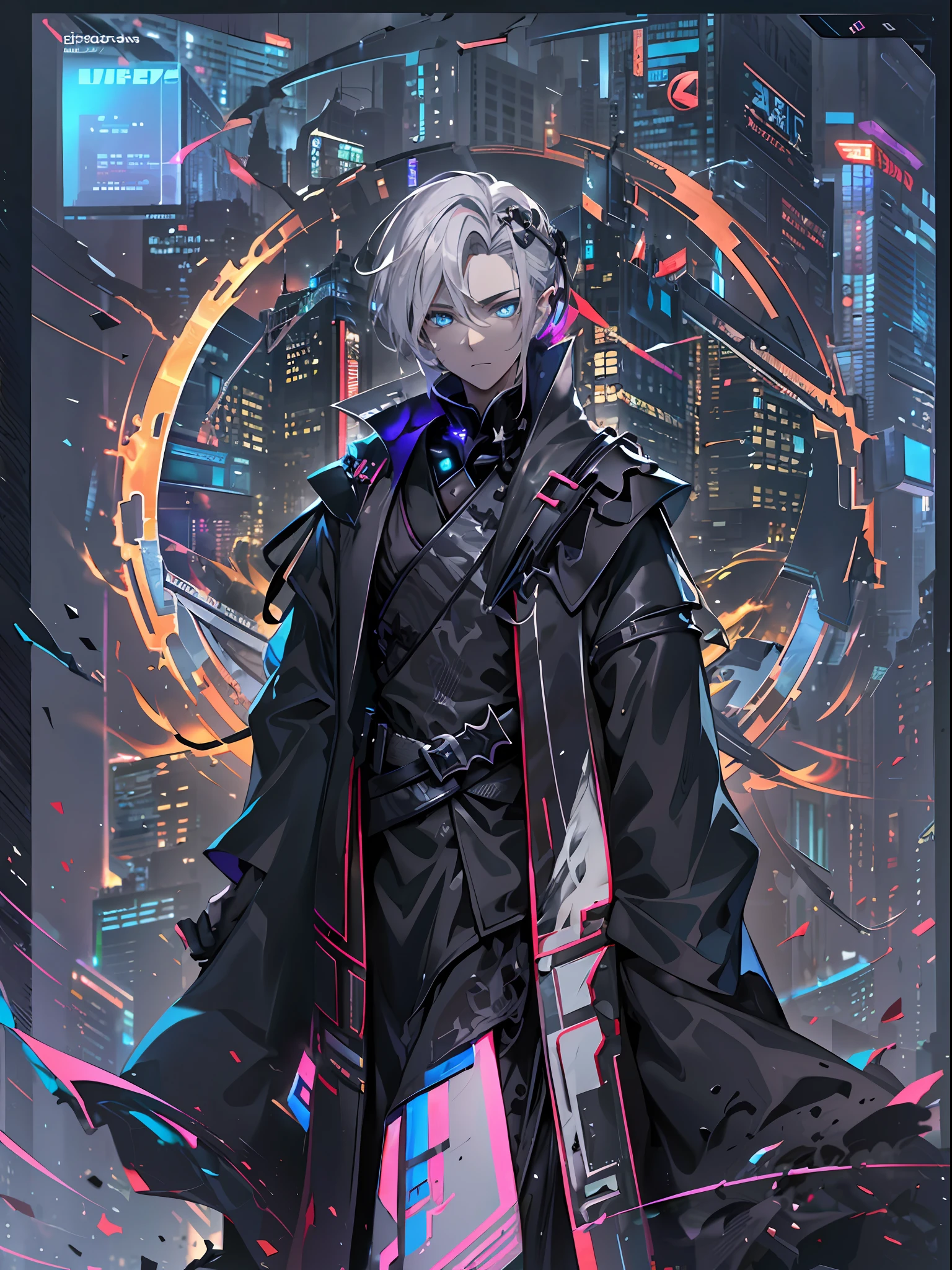 cyber punk perssonage ,A male，fansty world，tokyo background，Clean ...