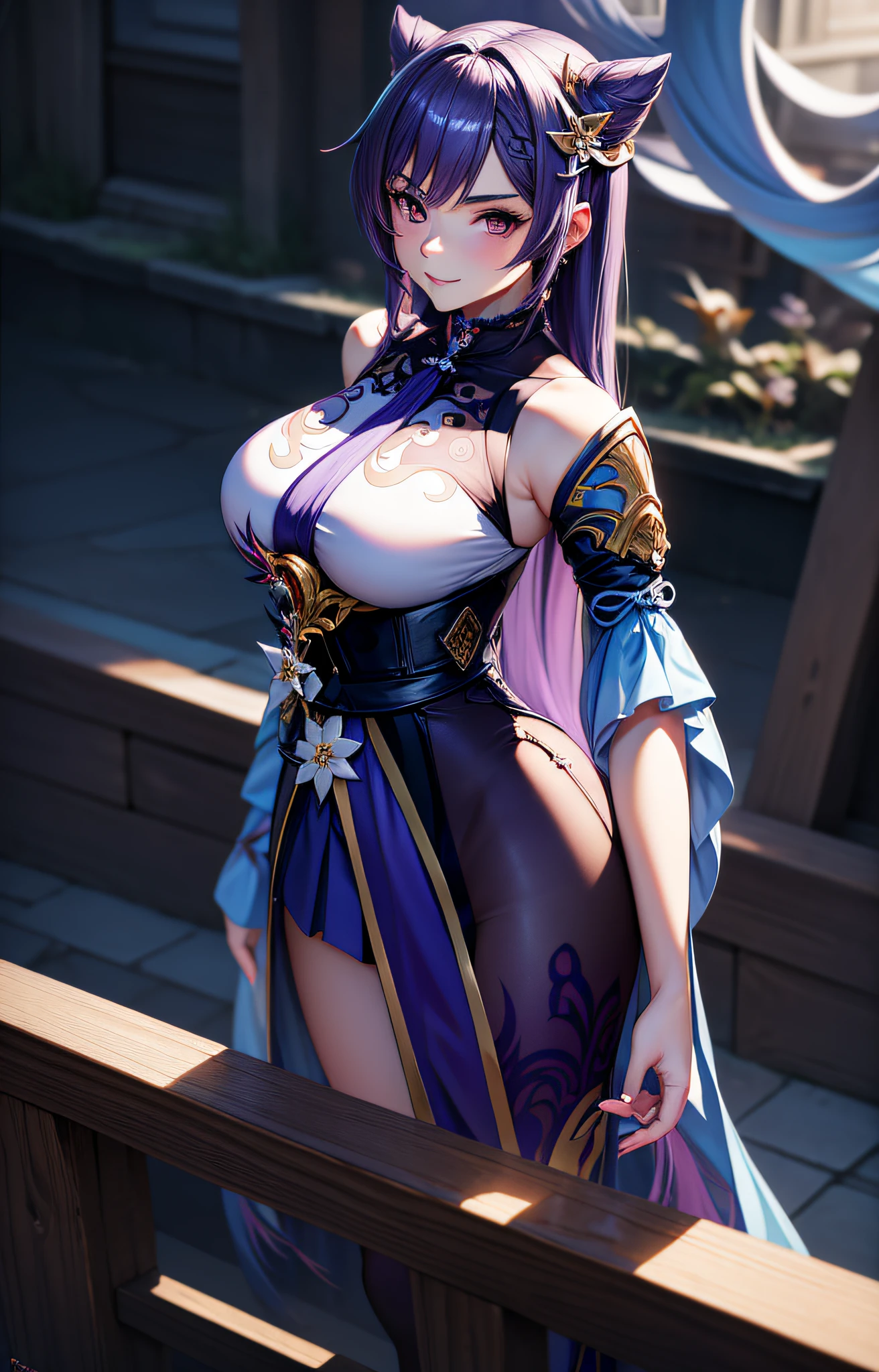 Keqing, impacto genshin, anime girl with purple eyes and purple hair looking at the camera with a lindo and attractive smile, reflexos coloridos da lente, brilho, Luz através do vidro, renderização de tirar o fôlego, Close extremo, cg anime art, garota de anime atraente, lindo anime girl, Estilo de coleção Kantai, Sedutor lindo anime woman,  arte digital detalhada de anime, lindo anime woman, lindo anime girl, | Anime de detalhes finos, (Menina anime), melhor qualidade, obra de arte, Ultra-detalhado, lindo, alta resolução, original, absurdo, ultra realista 8K CG, arte perfeita, (((figura feminina perfeita)), mulher madura, Cintura estreita, divindade chinesa olhando para o espectador, Sedutor posture, pose sexy, Sedutor, limpar, lindo face, rosto puro, pele, hyper realista, ultra detalhado, olhos detalhados, Corpo Exuberante, iluminação dramática,  pose dinâmica, (realista) realista, (obra de arte:1.3), (absurdoists:1.3), (melhor qualidade:1.3), alta definição, FULL alta definição, luzes brilhantes, melhor qualidade, melhor qualidade, lindo lighting, ar livre, (Papel de parede de unidade CG extremamente detalhado de 8k), detalhes altos, foco nitído, dramatic and photorealista midjourney painting art, photorealista, bunda perfeita, mãos perfeitas