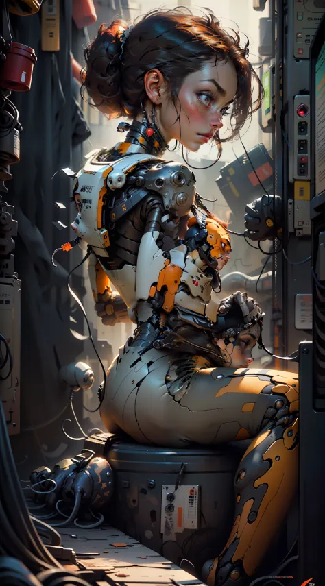 (((masterpiece))), (((best quality))), ((ultra-detailed)), (highly detailed CG illustration), ((an extremely delicate and beautiful)),(from side),cinematic light,((1mechanical girl)),solo,half body,(machine made joints:1.2),((machanical limbs)),(blood vess...