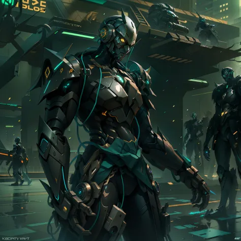 Knights in black armour robot style, DeviantArt art, art station, cyberpunk, robot, machine,