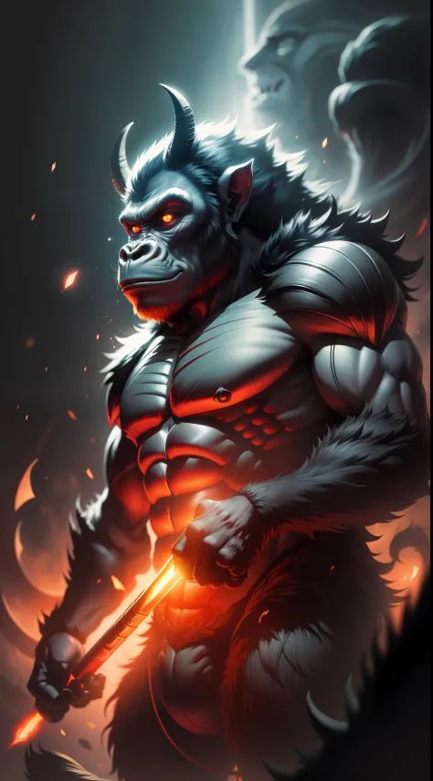 Devil gorilla,dark night,dark background,high resolution, high quality,red