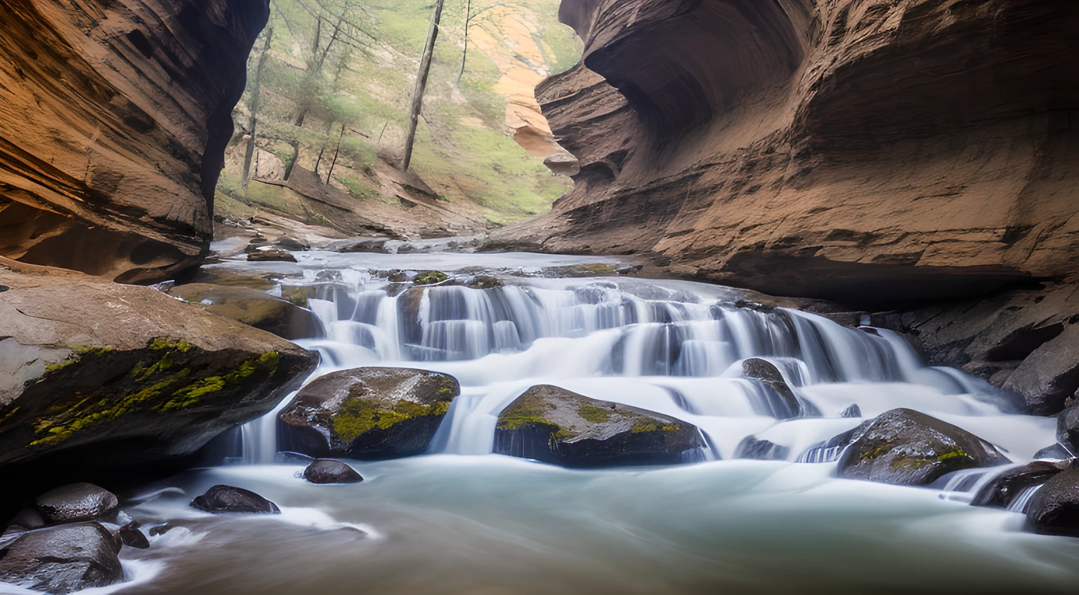 Whitewater stream in a deep canyon, realistic photography, 8K, UHD