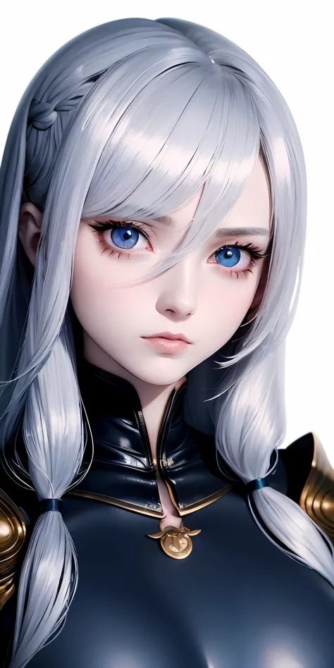 anime styled、One Person１８Beautiful woman of age、Moisturized and beautiful eyes、ciri、a picture、androgynous hunnuman、oval jaw、Delicate features、Beautiful expression、The hair、Long bangs、long pony tail、Blue eyes with a beautiful glow、LDS Art
