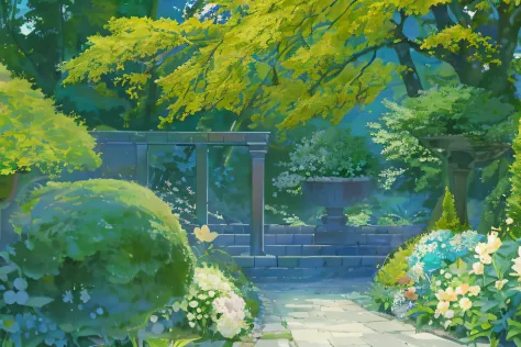 （​master piece：1.2），best qualityer，PIXIV，Garden of words，A large number of flowers of various kinds bloom,The sun shines