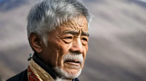 an 8k ultra-realistic raw photo depicting an elder with an expression tired of the world, holding a cigarette in his hand, with ...