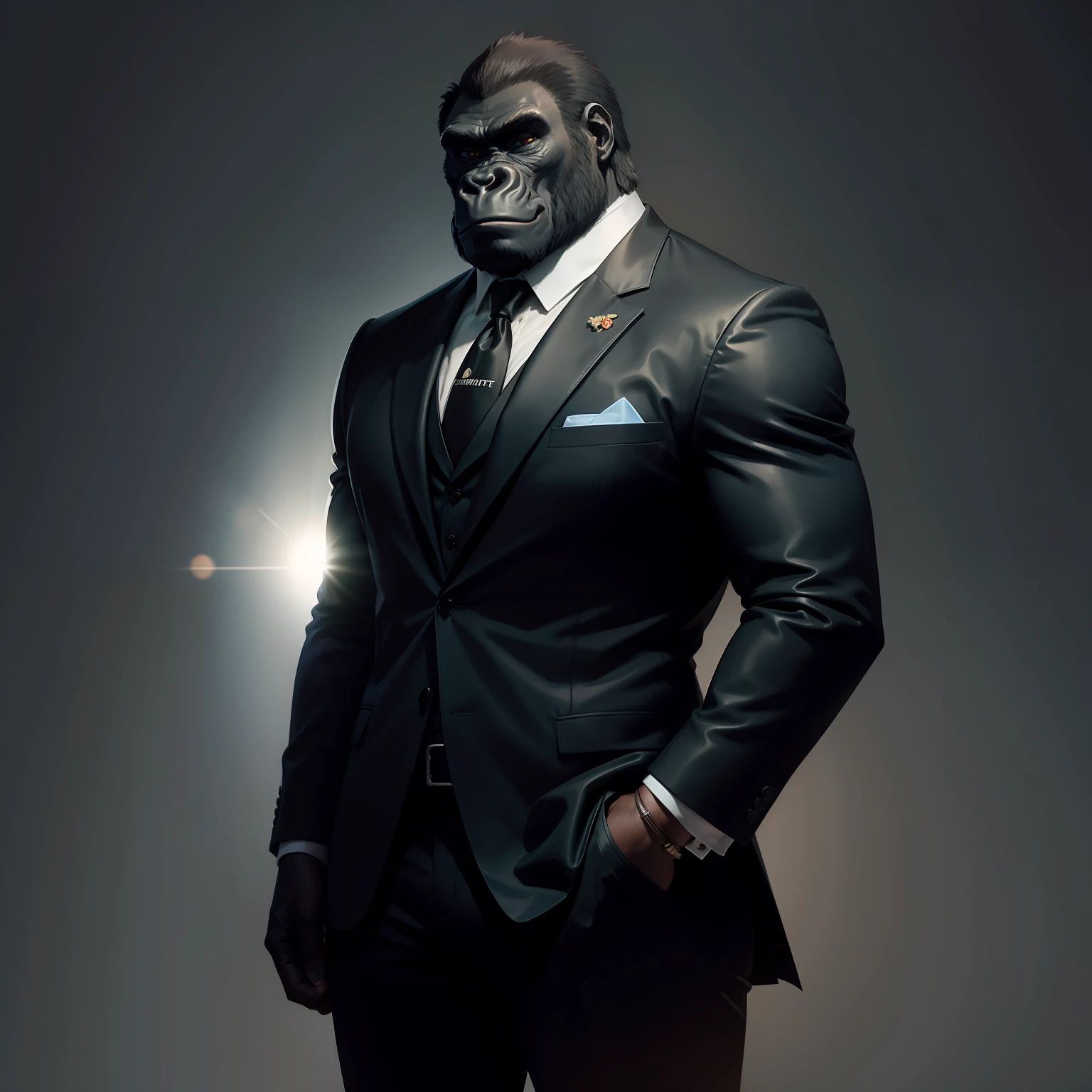 gorilla　Wearing a suit　silhuette　A black