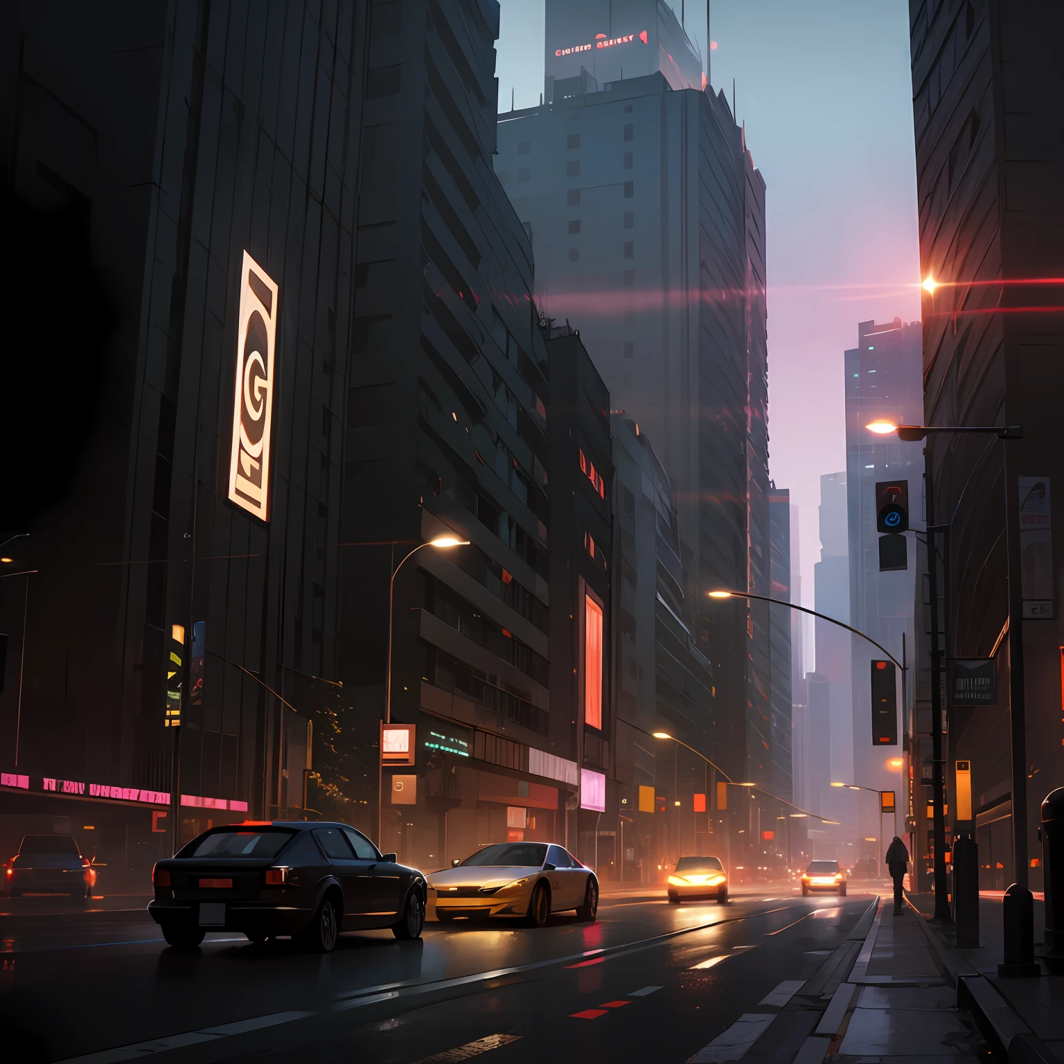 Городской пейзаж киберпанк, реалистичный, HD, киберпанк в кибергороде ночью,, темная атмосфера, наступление ночи, киносъемка, холодные цвета, Сохраняйте верность автомобиля оригиналу , 8 --авто