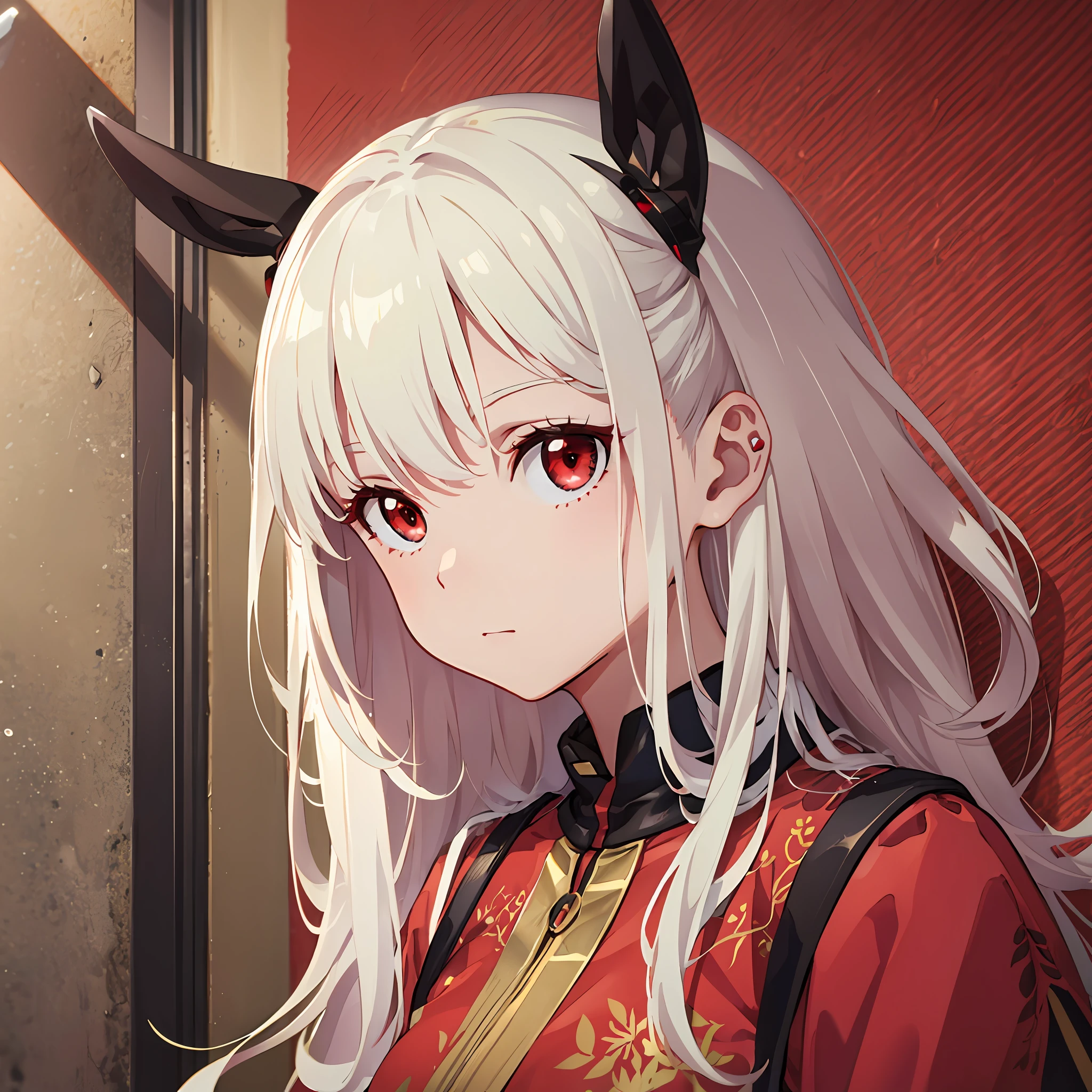 (Masterpiece), (Best quality),
 Kizi,White hair,Red eyes