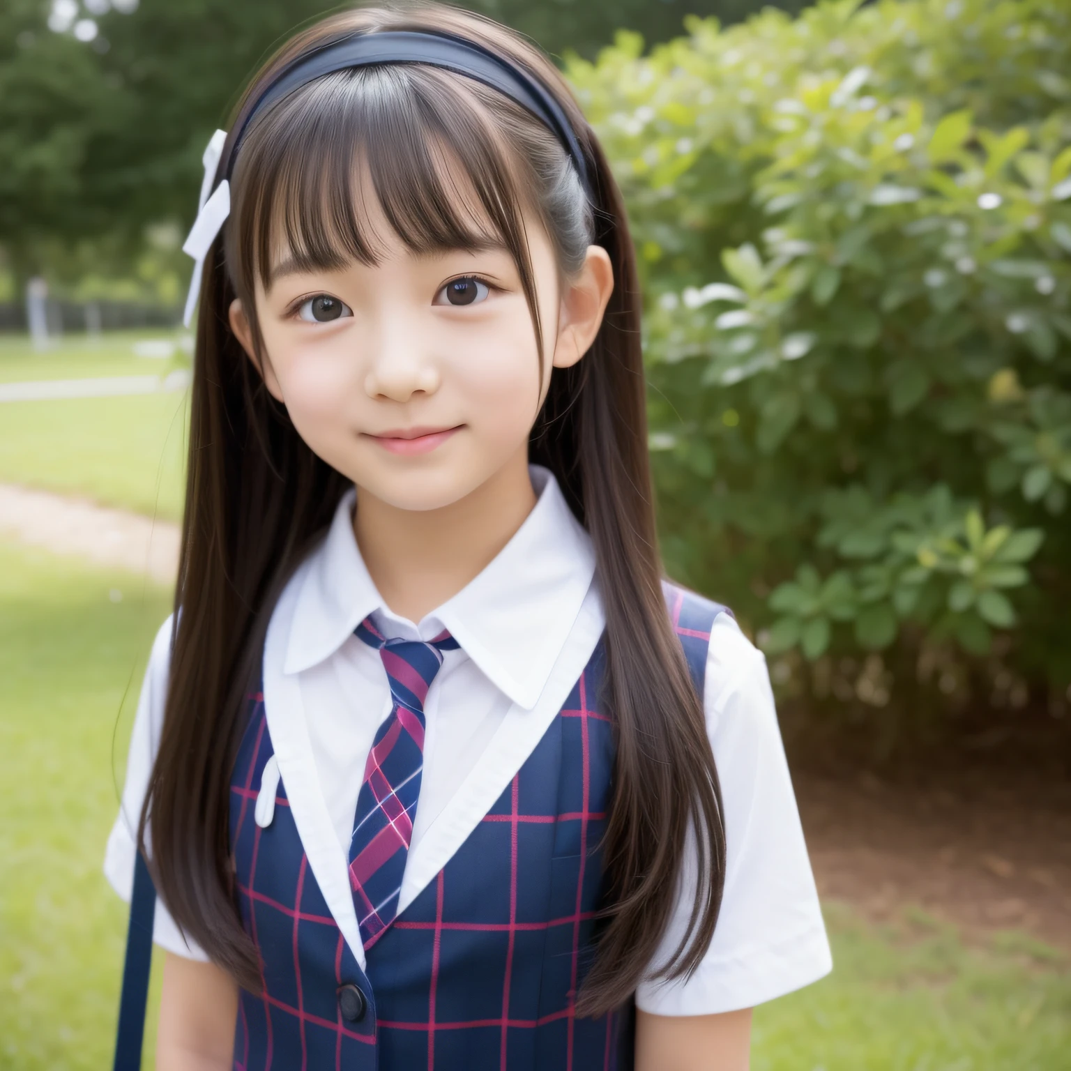 There is a young girl wearing a school uniform and a tie - SeaArt AI