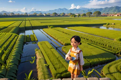 masterpiece, best quality, 1woman, indonesia, rice field,