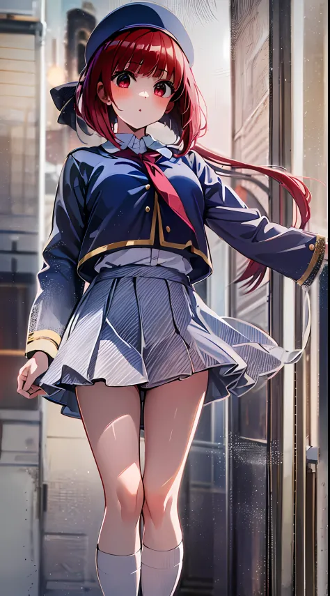 Winter, main girl is beautiful and cute, traditional uniform, navy blue sailor suit, "neat and bright uniform coordination", ful...