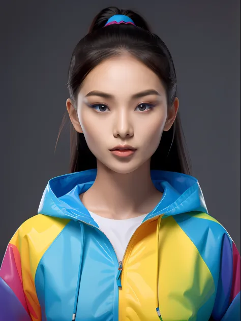 16-year-old female student，wear pvc colorful clothes