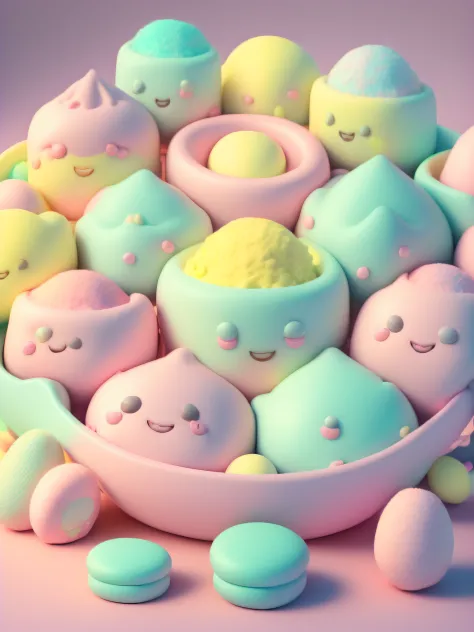 All over! Very cute candy,popmart Blind box,pink,green,blue,white and yellow color scheme,3d art,Depth of field,Pixar Trend,Ultra realistic,Octane rendering,Unreal Engine 5,8K,ray tracing,intricate details,White background,movie lighting