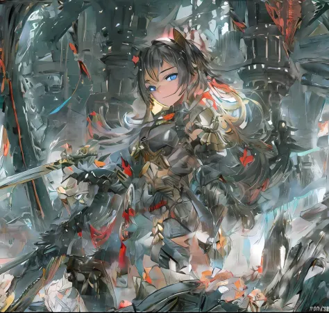 Anime girl with sword and armor in fantasy environment