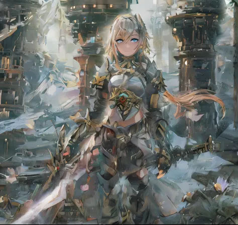 Anime girl with sword and armor in fantasy environment