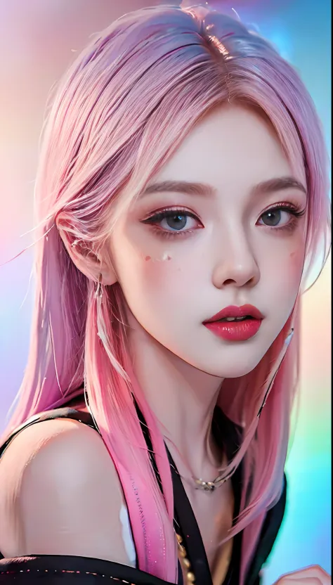 ((hyper super ultra detailed perfect piece)),illustration,masterpiece,(extremely detailed CG 8k),(real picture, intricate details, photograph, photorealistic),(((detailed pop magic universe background))),((shine colorful gradation skin clothes)),(((pink ha...
