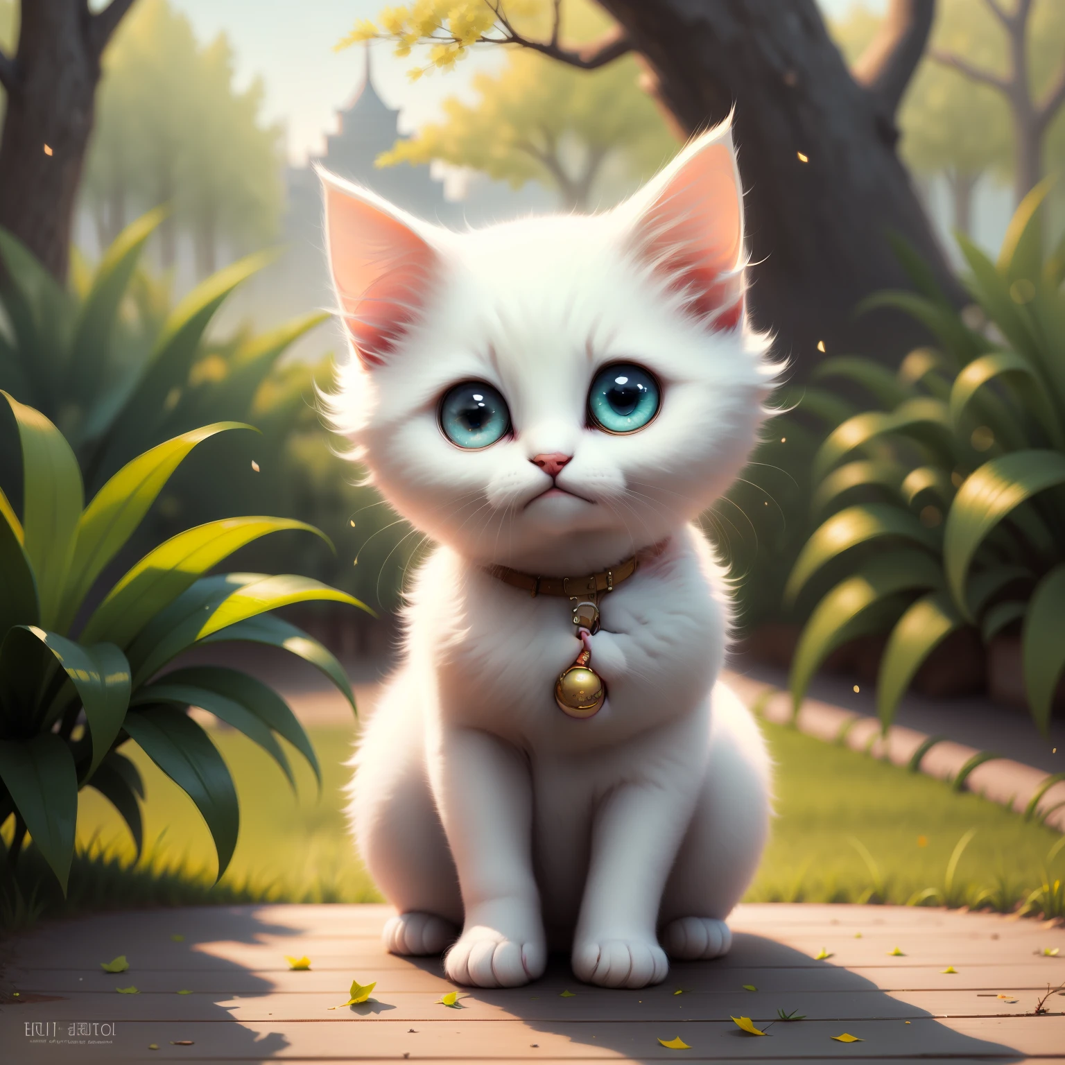 The white kitten is smiling happily，Big jewel-like eyes，Cute smile，The young body plays happily in various landscapes、big laughter、Four seasons of spring, summer, autumn, winter