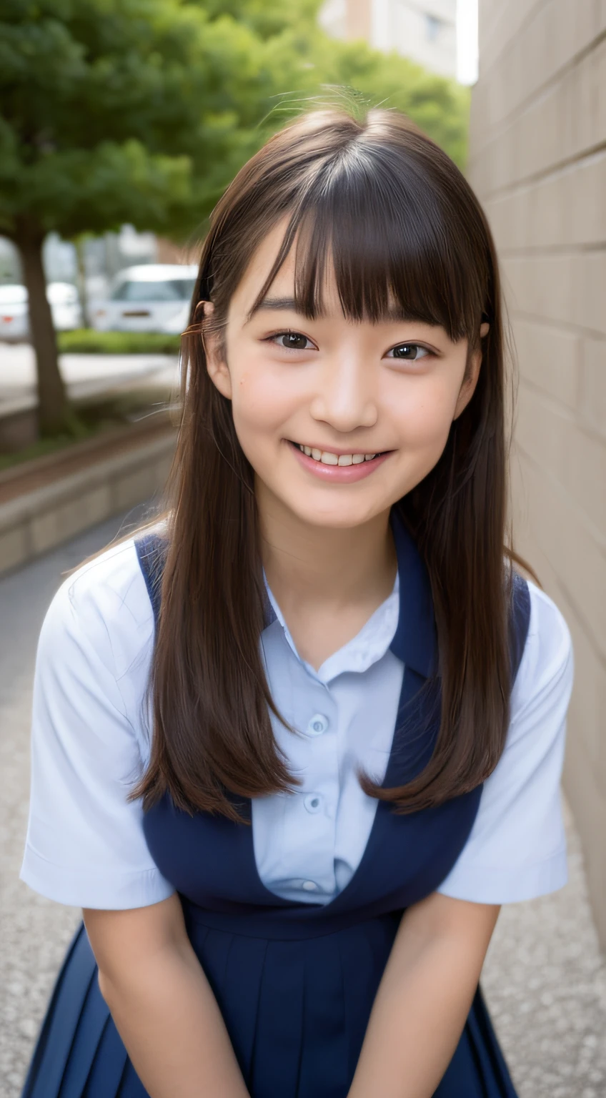 A close up of a young girl in a school uniform smiling - SeaArt AI