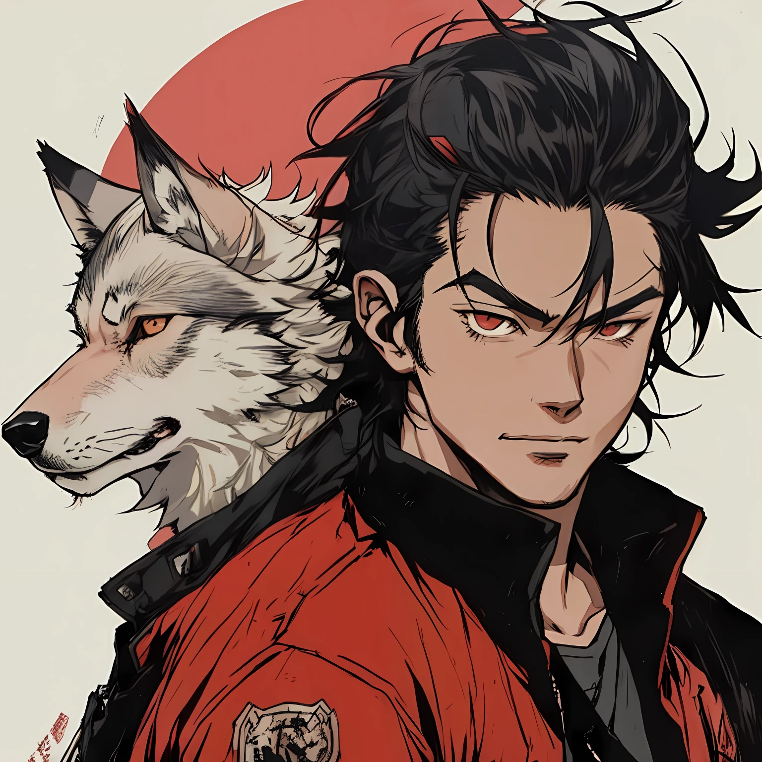 Anime guy with a wolf on his shoulder - SeaArt AI