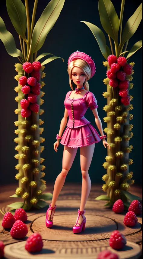 cute raspberry fruit barbie, octane render, unreal engine, highly detailed, intricate
