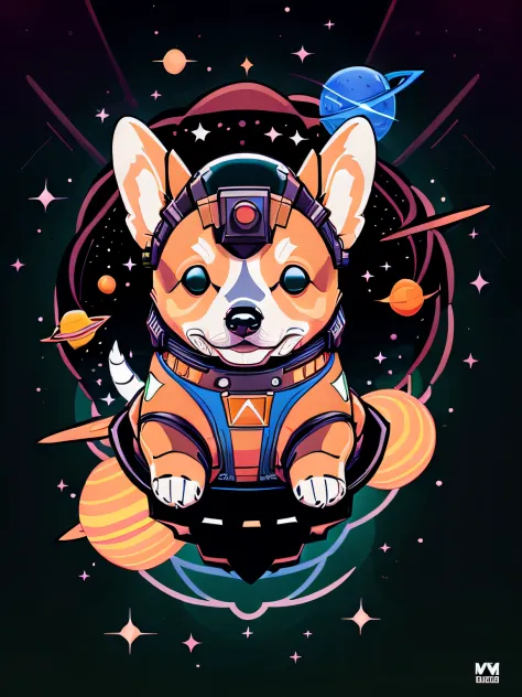 Vector-art of a (corgi wearing an astronaut suit: 1.3) in outer space. The corgi should have a cute and endearing expression (wi...