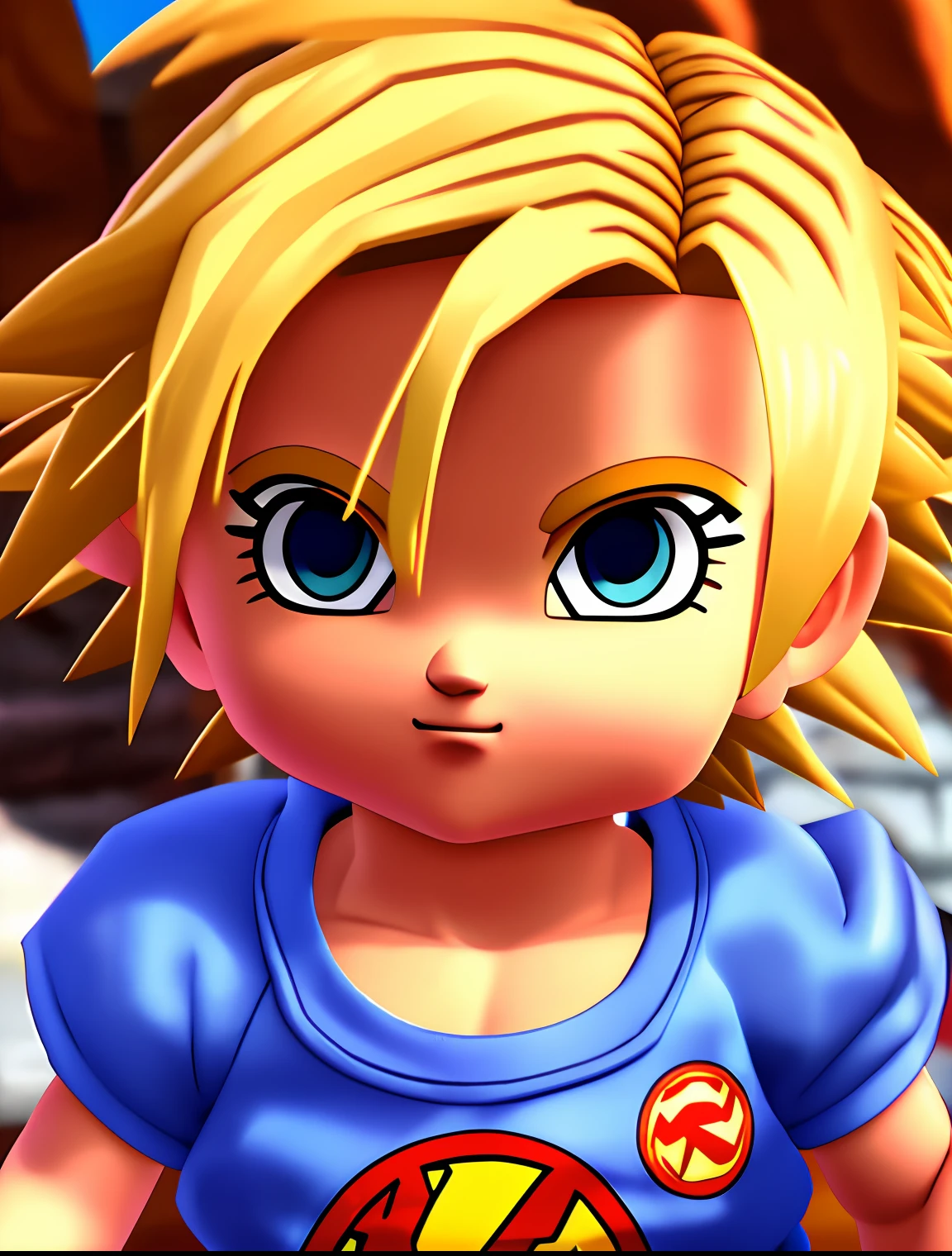 fille de 2 ans, cheveux blonds courts, yeux morroms, supersayan, dans la chambre, animation gokû