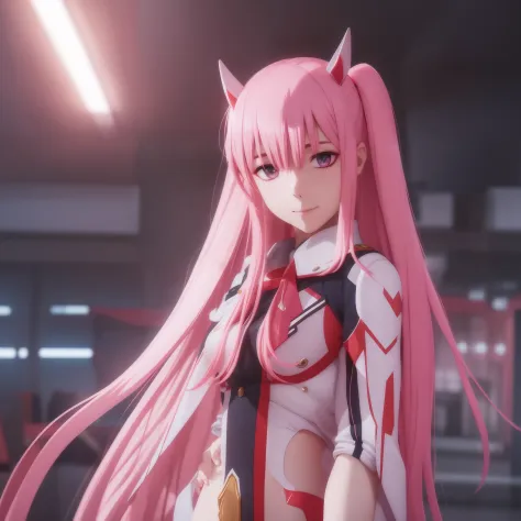 Zero two long pink hair large breasts well attractive uniform best quality and best effects best shadows best lighting 8k