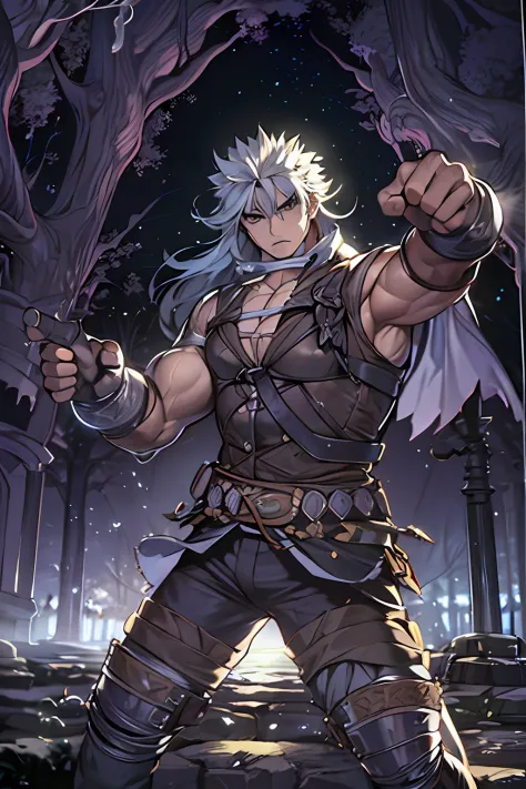 (masterpiece), best quality, expressive eyes, perfect face, night time, park, prepared for battle, berserkerinstall, heracles ou...