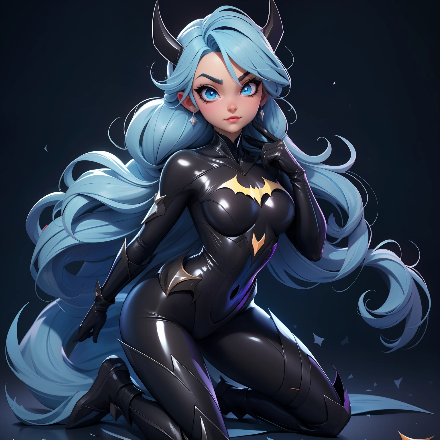 Elsa-Batman Fusion, Batman-Kleidung, schmelzen, 1 Mädchen, Schwarzer Latex-Body, Schön, (Masterteil:1.2), (Bessere Qualität:1.2), ((Kampfpose)), ((Schlachtfeld)), filmisch, perfekte Augen, perfekte Haut, Perfekte Beleuchtung, Lächeln, Licht, kor, strukturierte Haut, Detail, Schönheit, Wunder, ultradetailliert, Perfektes Gesicht