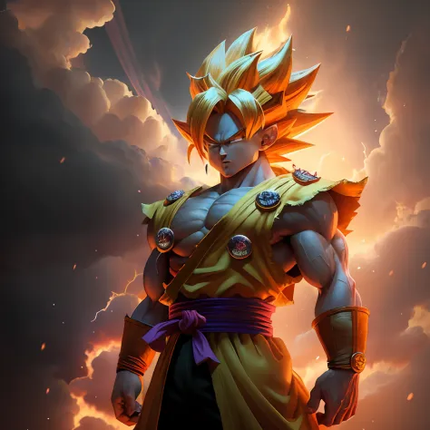 An epic masterpiece in the comic style, showcasing the explosive power of  Goku as a Super Saiyan 3 with his signature long, glowing yellow hair and  the absolute best quality possible. 