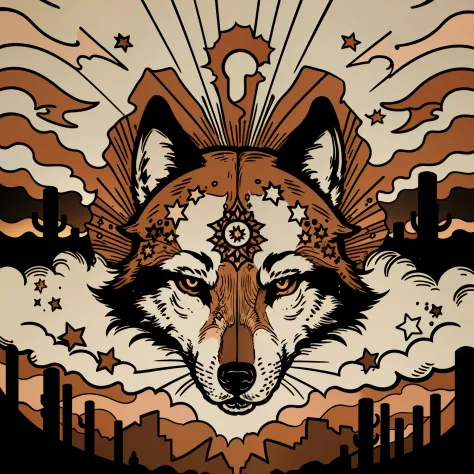 (nvinkpunk:1.2) (snthwve style:0.8) wolf, anthro, lightwave, sunset, intricate, highly detailed, black and white