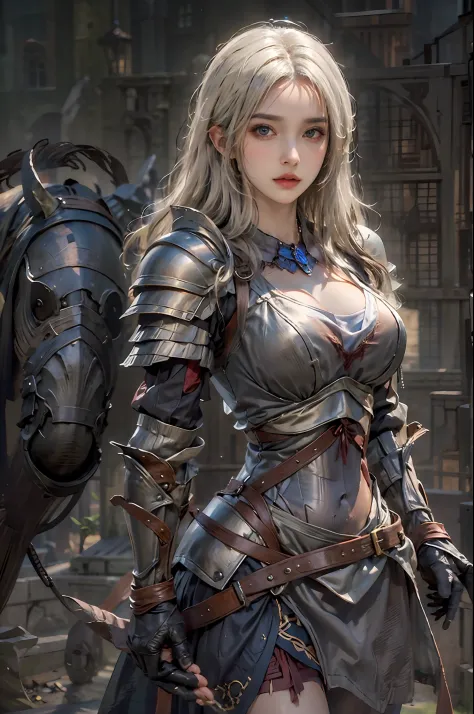 photorealistic, high resolution, 1 girl, hips up, blode, long hair, beautiful eyes, normal breast, dark souls style, knight armor
