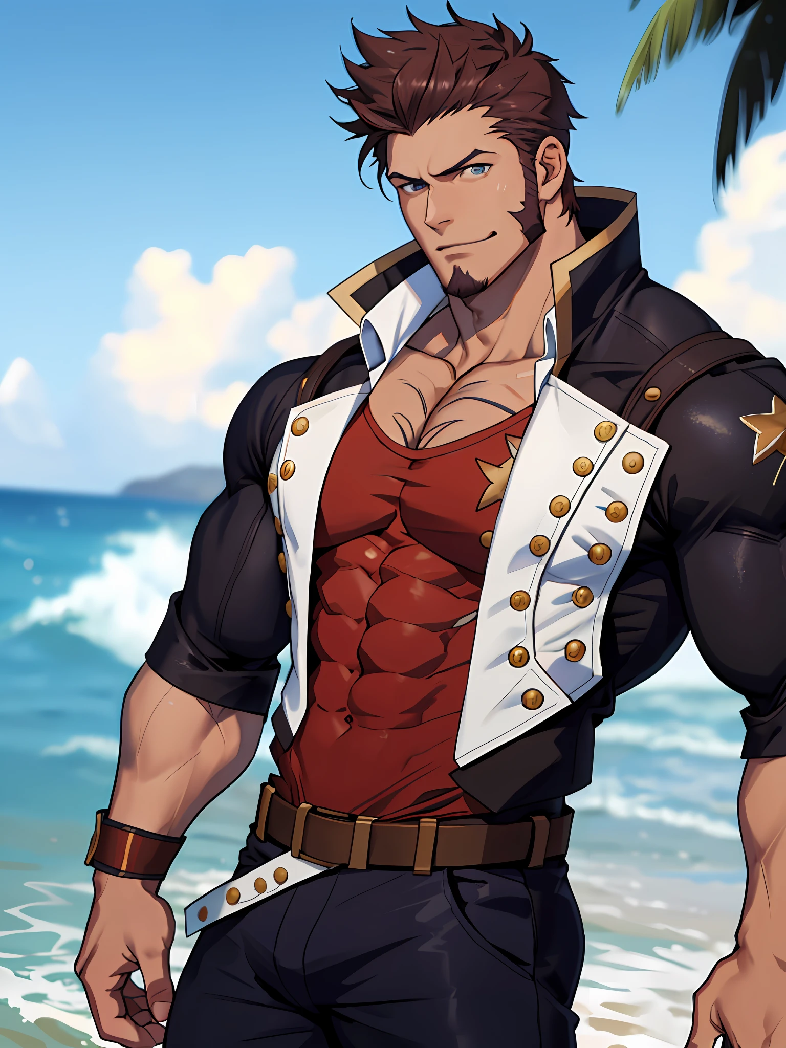 （（（enthusiasm，𝓡𝓸𝓶𝓪𝓷𝓽𝓲𝓬），（Barra hunk，bulging muscles，Rough facial features，anatomy correct），Expose muscles，Masculine and handsome，（best quality anime fate）），《destiny》Napoleon Bonaparte，