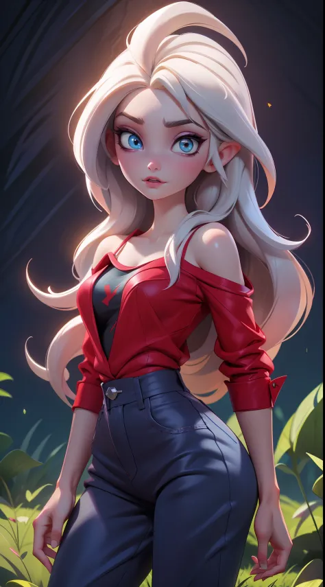 elsa-marceline fusion, melting, mesclando modelos, roupas da marceline, red top and jeans, white hair, particulas, reino doce, c...