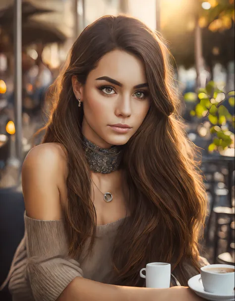 samrelagado piercing eyes, looking straight,long hair, wearing an off-shoulder sweater, choker, closeup portrait, in a outdoor c...