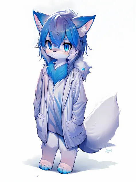 Fluffy blue fur and tail