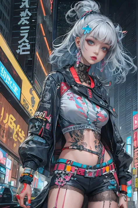 masterpiece, best quality, 1girl, full body, looking at viewer, Confident girl with sassy expression, Harajuku-inspired pop outf...