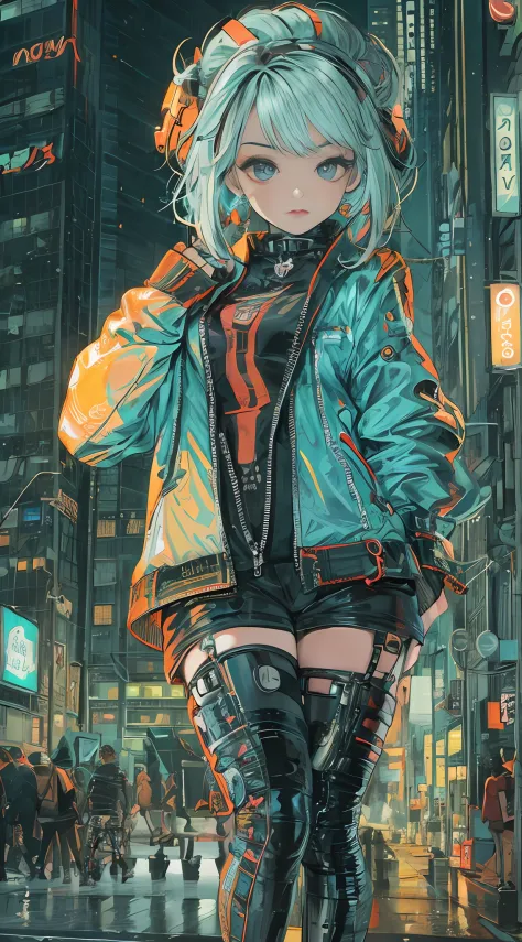 masterpiece, best quality, 1 cyberpunk girl, full body shot, looking at viewer, confident cyberpunk girl with sassy expression, ...