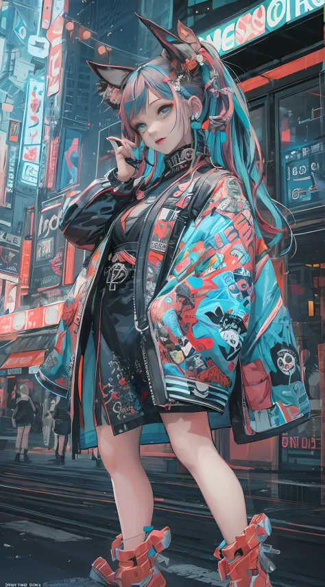 masterpiece, best quality, 1 cyberpunk girl, full body shot, looking at viewer, Confident cyberpunk girl with sassy expression, ...