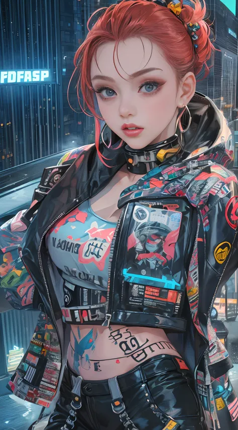 masterpiece, best quality, 1 cyberpunk girl, full body shot, standing next to motorcycle, Confident cyberpunk girl with sassy ex...