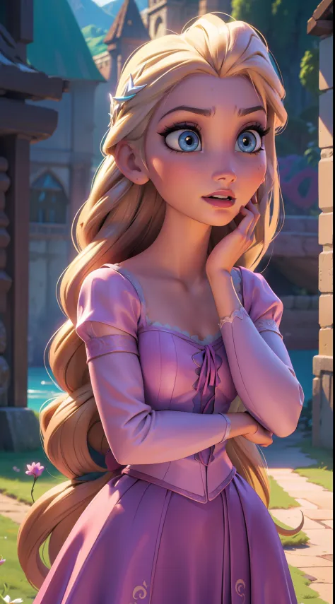 Elsa-Rapunzel Fusion, Mesclando modelos, Roupas da Rapunzel, melting, 1girl, Beautiful, Character, Woman, Female, (master part:1...