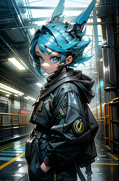 besouro pequeno chibi futurista azul com detalhes de luz amarelos futurista cyberpunk