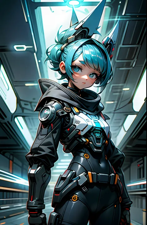 besouro pequeno chibi futurista azul com detalhes de luz amarelos futurista cyberpunk