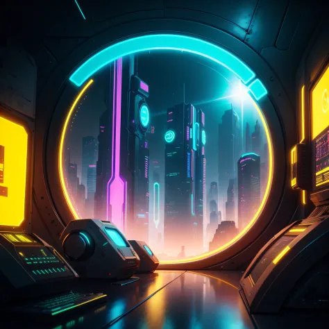 computer, advanced, future alien tecnhologic, music, prodution, florescent fluid,CyberPunk ( | neon } landscape of a cyberpunk , golden, hi quality