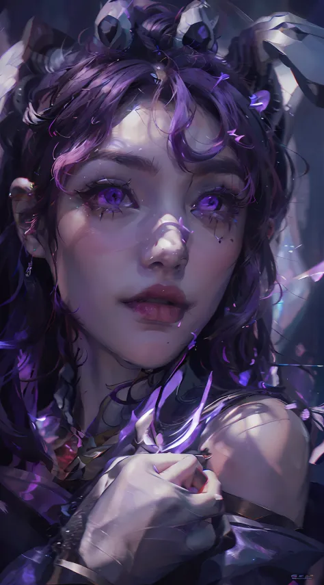 Perfect Face, Beautiful Face, Perfect Hand, 1girl, Kai'sa, League of Legends, Casa, Purple Wings, Deep Purple Hair, Purple Eyes,...