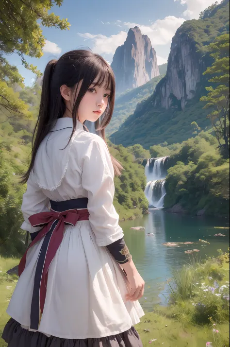 In the art of image generation, we aim to craft a narrative that transcends the ordinary. The protagonist of this narrative is a Japanese high school girl of incomparable beauty, standing front and center in a landscape that echoes the fantastical realms o...