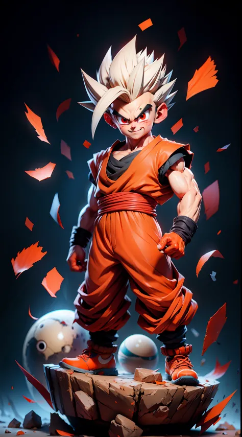 masterpiece, best quality, ultra-detailed, Adult Gohan 1boy, solo, Full body, evil smile, grey hair, spiked hair, (((red eyes)))...