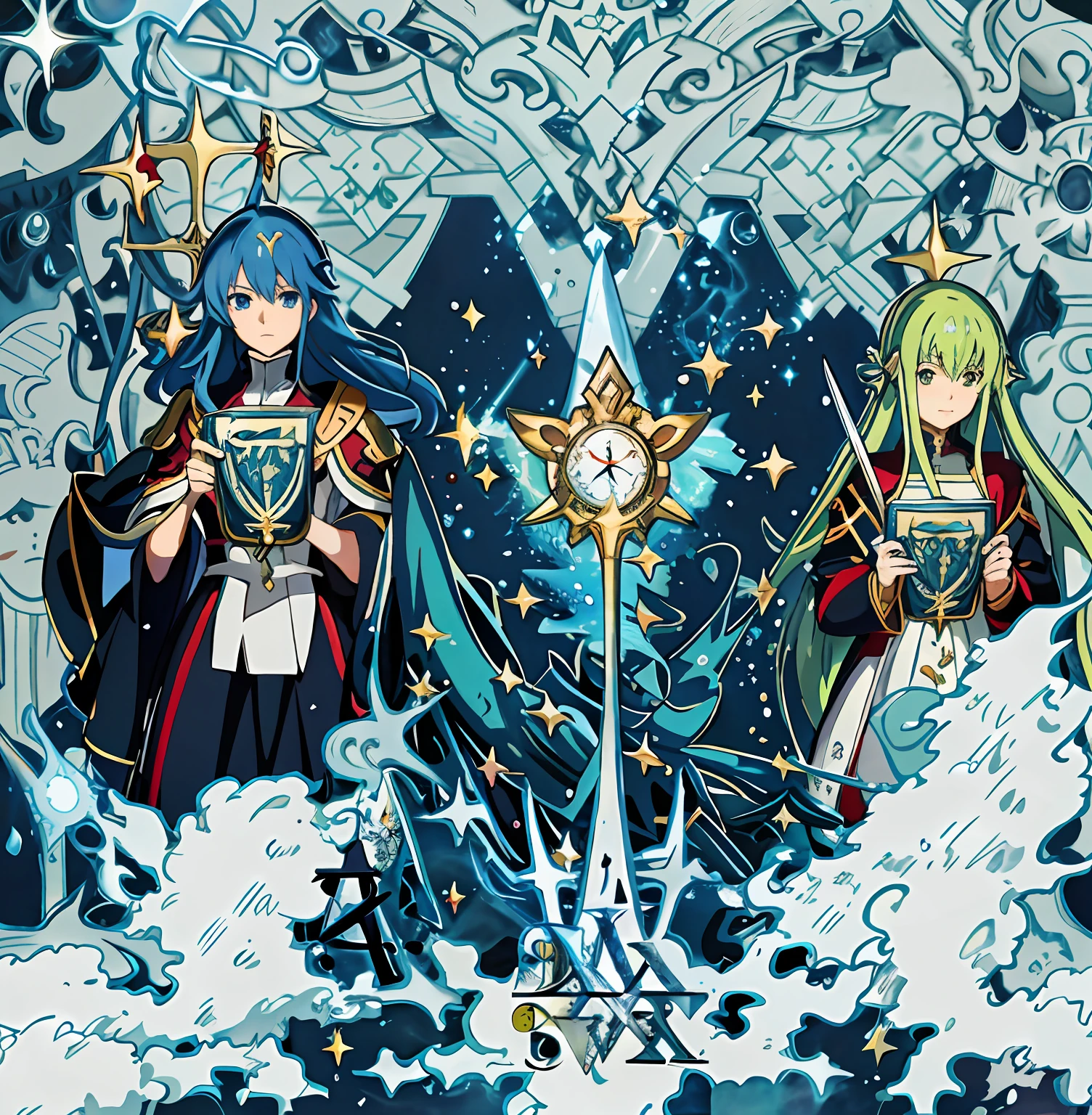 Two anime characters with swords and stars in the sky - SeaArt AI