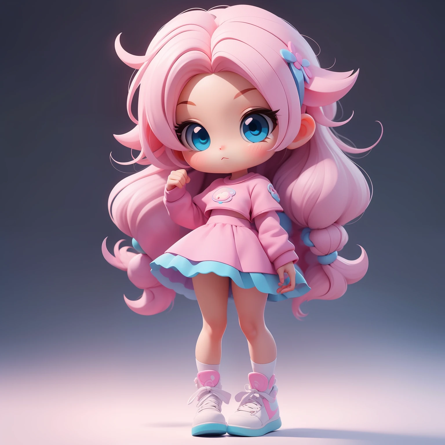 una chica súper linda, cuerpo completo, lindos accesorios para el cabello de ensueñoPopmart Blind Box, diseño de propiedad intelectual, fondo limpio y brillante renderizado 3D, renderizado OC, 8k, enfoque suave, fino detalle Glossysuper --ar 3:6 50 --q 2 --niji 5 --estilo expresivo --s 2